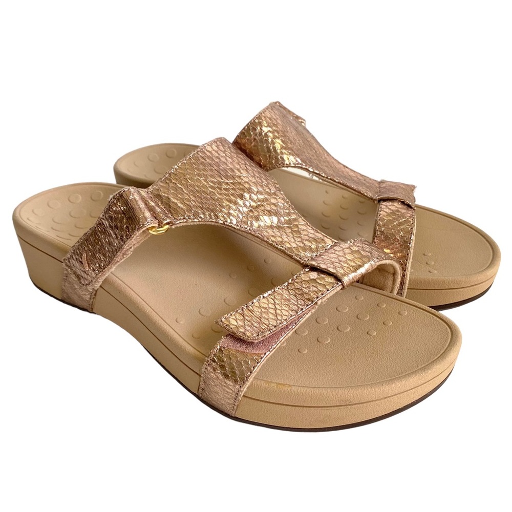 Vionic Pacific Ellie Metallic Rose Gold Snake Print Sandals Comfort Shoes Size 9